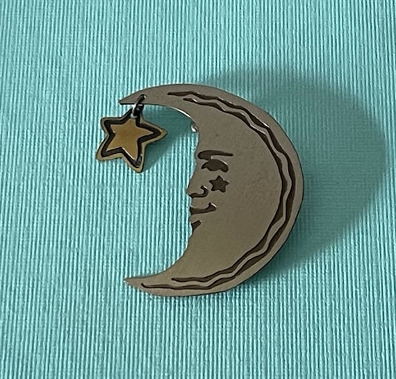 Vintage crescent moon pin, man in the moon pin, m… - image 2