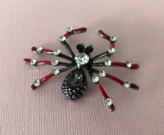 Black and red rhinestone spider pin, spider brooc… - image 7