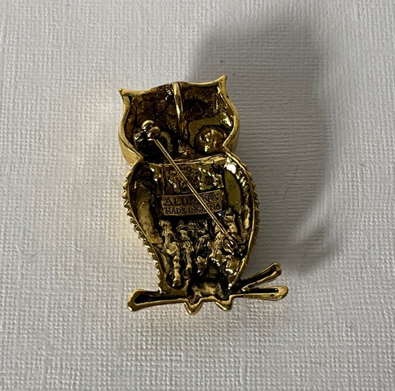 Vintage rhinestone owl pin, owl brooch, amber owl… - image 7