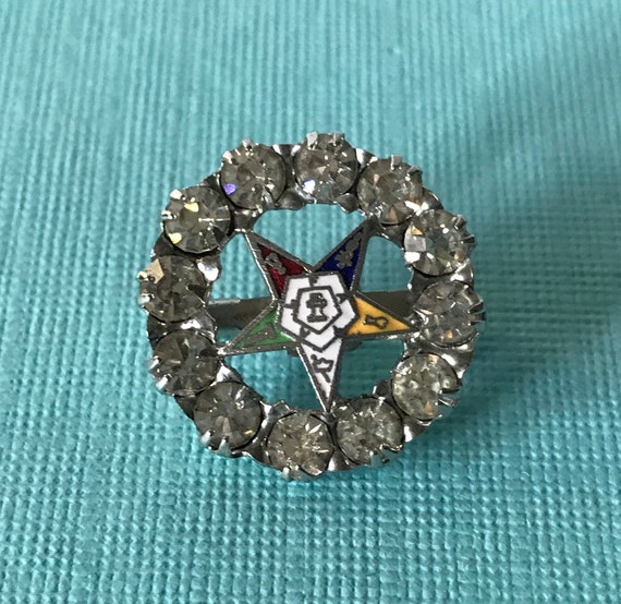 Vintage Order of the Eastern Star rhinestone star brooch, OES brooch, Eastern Star jewelry, OES jewelry, rhinestone OES brooch, Oes pin