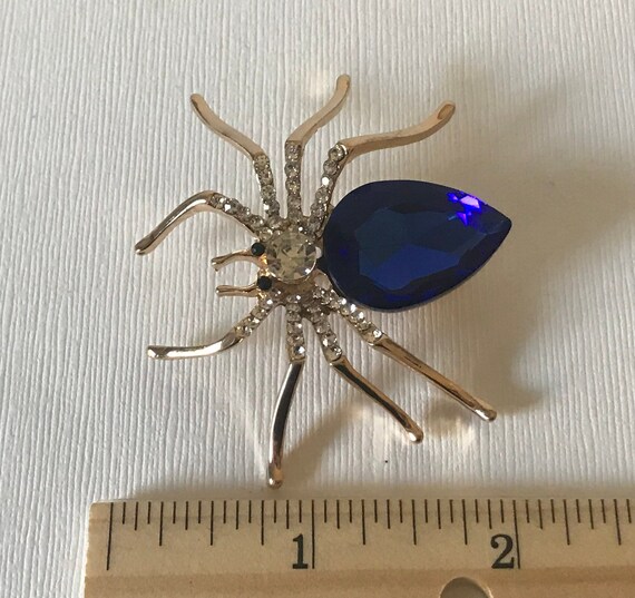 Rhinestone spider pin, spider brooch, blue rhines… - image 5