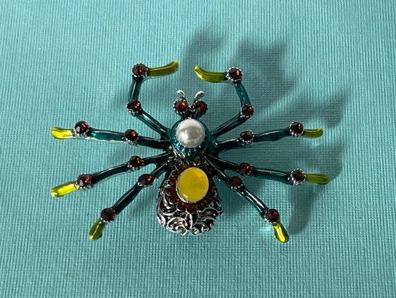 Large spider brooch, rhinestone spider pin, taran… - image 2
