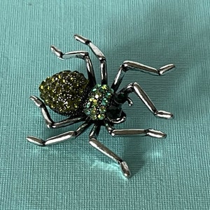 Rhinestone spider pin, green rhinestone spider brooch, spider jewelry, Halloween jewelry, insect pin, bug pin, bug pins, spider brooches