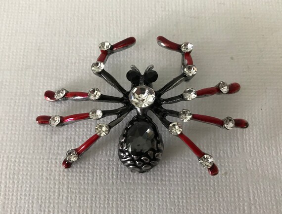 Black and red rhinestone spider pin, spider brooc… - image 4