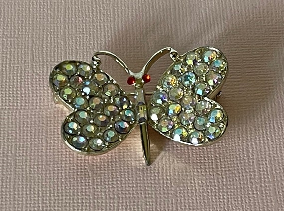 Vintage aurora borealis rhinestone butterfly pin,… - image 7