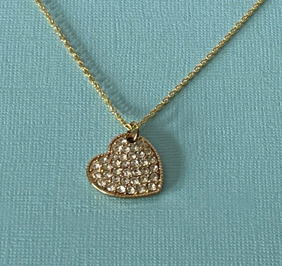 Vintage heart necklace, rhinestone heart necklace… - image 6