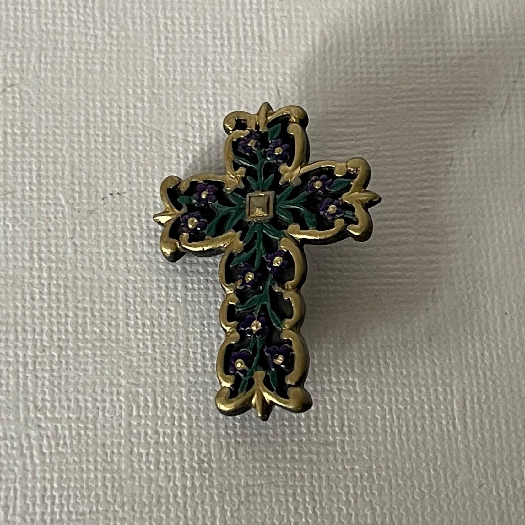 Belle Broche Ancienne Vintage En Bronze - Croix Avec Fleurs Et Palmés, Origine Mystère