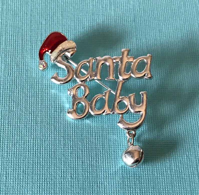 Vintage Santa Baby brooch silver santa baby pin Christmas image 0