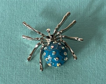 Blue rhinestone spider pin, spider brooch, aurora borealis rhinestone spider pin, spider jewelry, spider pins, wedding spider, tarantula pin