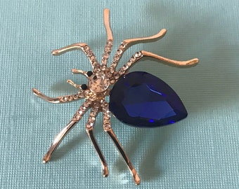 Rhinestone spider pin, spider brooch, blue rhinestone spider pin, insect pin, aurora borealis spider pin, rhinestone spider pin, bug pin