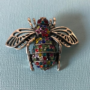 Rhinestone bumble bee pin, bee pin, bee jewelry, multi colored rhinestone bee brooch, bee brooch, rhinestone bumble bee pin, insect pins image 3