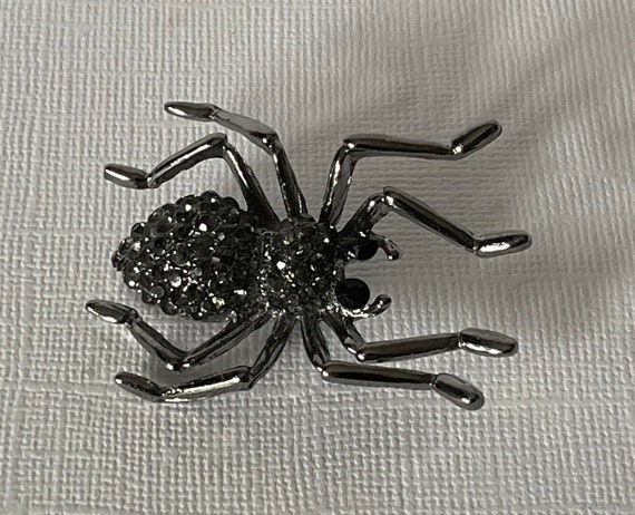 Black rhinestone spider pin, spider brooch, spide… - image 4