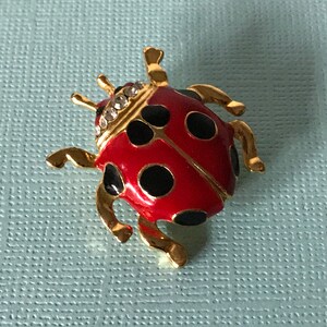 Vintage lady bug brooch, signed lady bug brooch, rhinestone lady bug pin, lady bug jewelry, ladybug pin, vintage ladybug brooch, beetle pin image 6