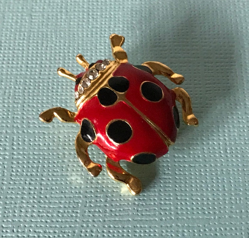 Vintage lady bug brooch, signed lady bug brooch, rhinestone lady bug pin, lady bug jewelry, ladybug pin, vintage ladybug brooch, beetle pin image 6