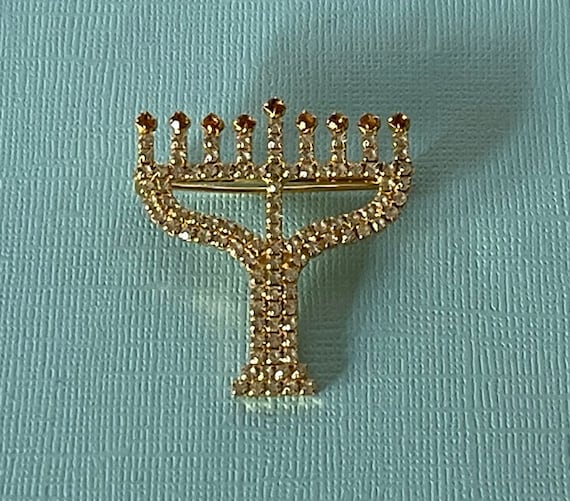 Vintage rhinestone menorah pin, Jewish pin, rhine… - image 7