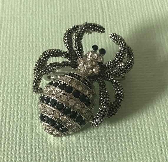 rhinestone spider pin, spider brooch, black spider