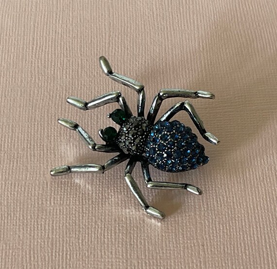 Rhinestone spider pin, blue rhinestone spider pin spider pin spider brooch, spider jewelry, tarantula brooch, wedding spider, something blue
