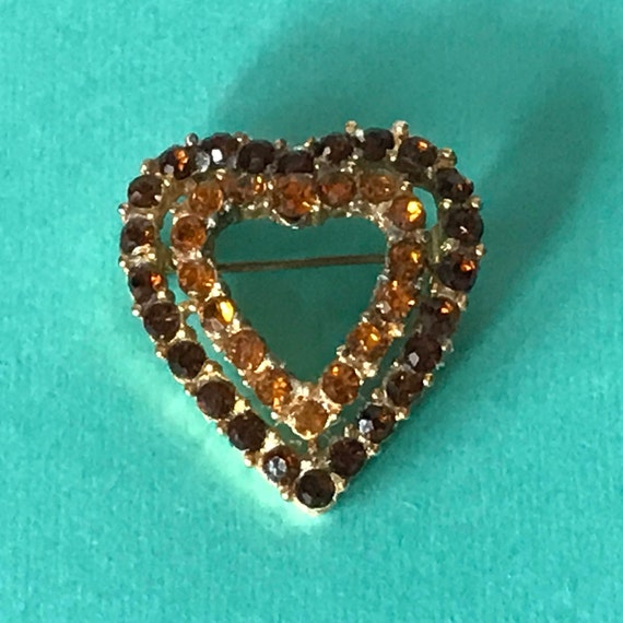 Vintage rhinestone heart pin double heart pin rhinestone Etsy