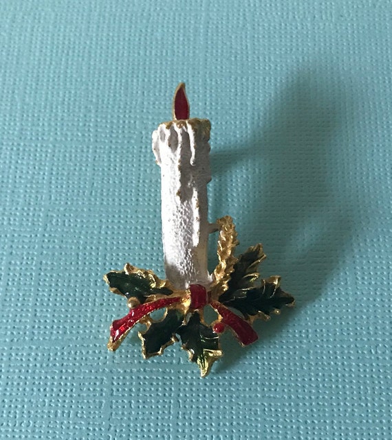 Vintage Christmas candle pin, Christmas pin, Chris