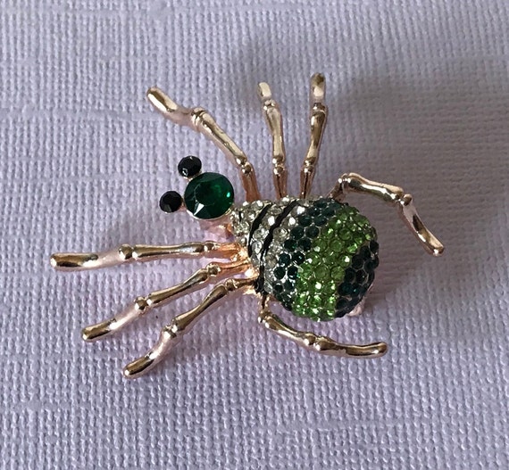Rhinestone spider pin, green rhinestone spider pi… - image 6