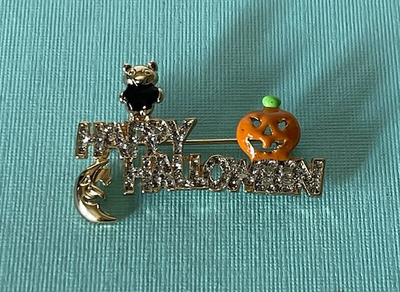 Vintage Happy Halloween Brooch, rhinestone Happy Hall… - Gem