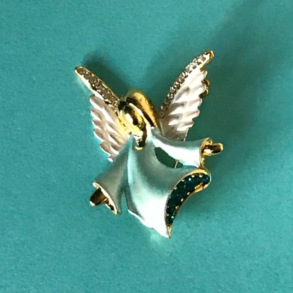 アクセサリー 1960's Angel Brooch Goldl Rhinestone Vintage Gold Tone Angel 1 1/4Pin Brooch Rhinestones & Faux