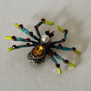 Large tarantula brooch, rhinestone spider pin, spider jewelry, wedding spider, lucky spider, blue spider pin, yellow spider, big spider pin image 4