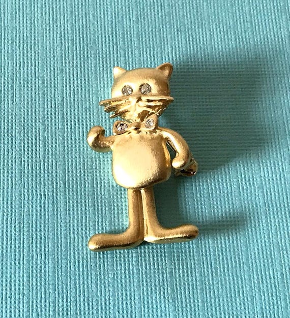 Vintage cat brooch gold cat pin, moveable cat pin, rhinestone cat brooch, cat jewelry, cat gifts, gold cat brooch, rhinestone cat jewelry