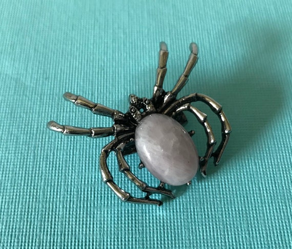 Rose quartz spider brooch, spider pin, Halloween … - image 1