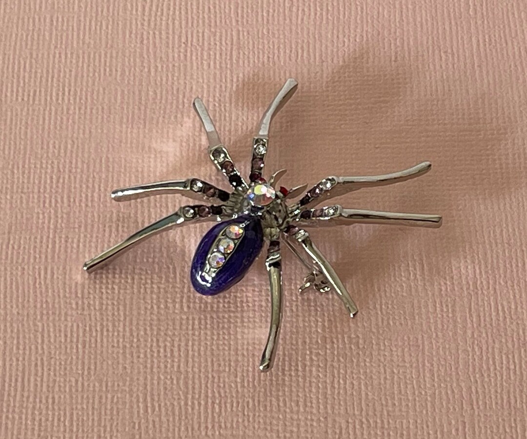 Rhinestone Spider Pin, Purple Spider Pin, Silver Spider Pin, Spider ...