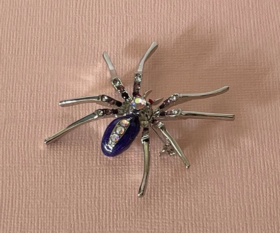 Rhinestone spider pin, purple spider pin, silver … - image 3