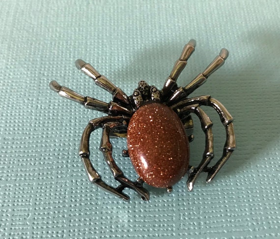 Gold sand stone spider brooch, rust spider brooch… - image 4