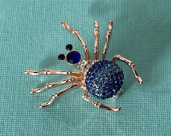 Rhinestone spider pin, spider pin, spider brooch, wedding spider, something blue, lucky, spider jewelry, rhinestone spider pin, blue spider
