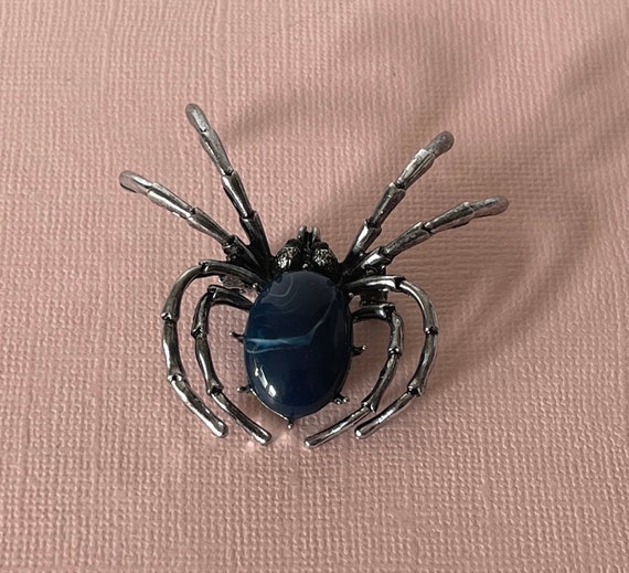 Blue spider pin, cobalt blue spider pin, silver a… - image 2