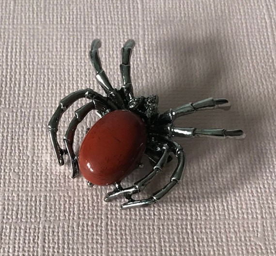 Jasper spider brooch, flame jasper spider pin, re… - image 2