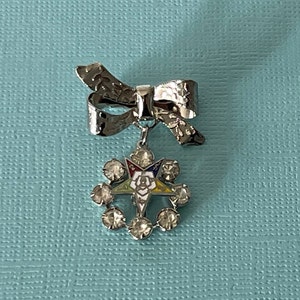 Vintage Order of the Eastern Star brooch, OES dangle brooch, rhinestone Eastern Star pin, Eastern Star jewelry, silver OES brooch, OES pin