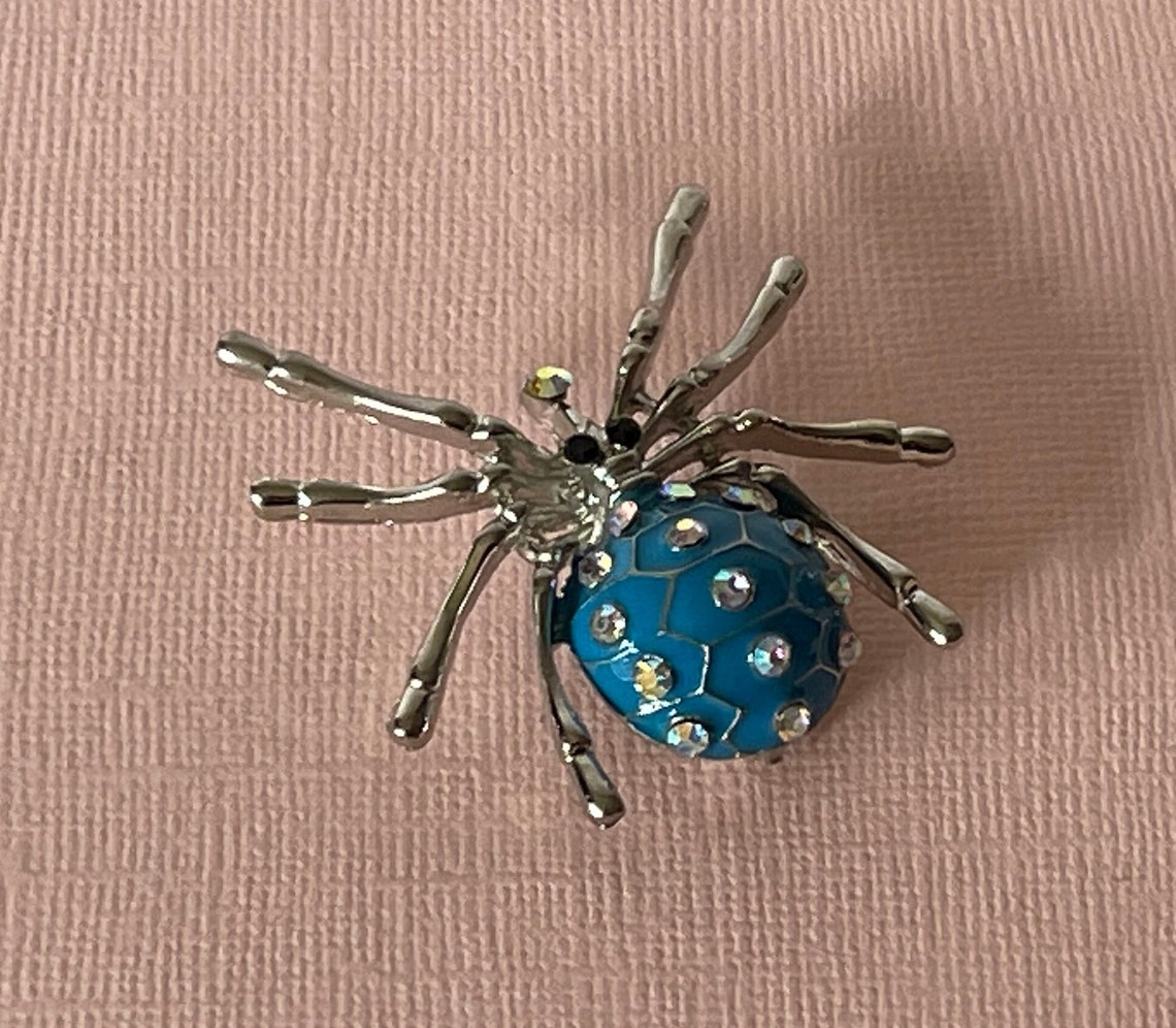 Blue Rhinestone Spider Pin, Spider Brooch, Aurora Borealis Rhinestone ...