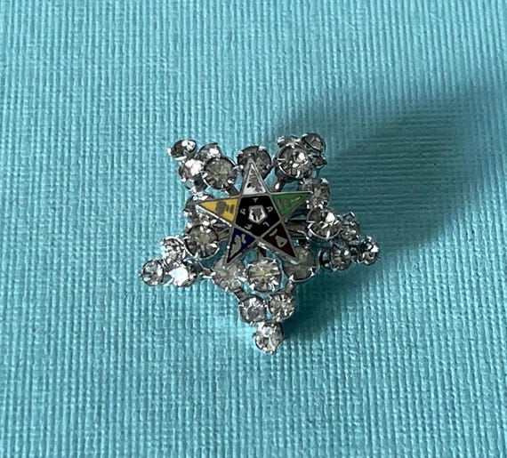 Vintage Order of the Eastern Star pin, Order of the Eastern Star, Eastern star pin, rhinestone Eastern Star pin OES pin Eastern Star jewelry