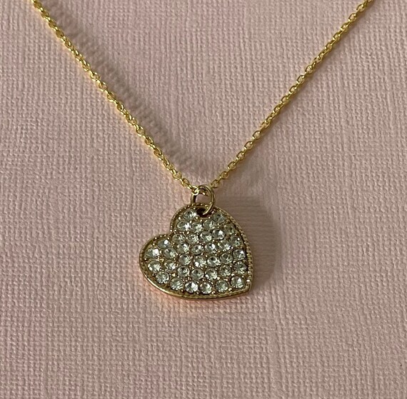 Vintage heart necklace, rhinestone heart necklace, floating heart necklace, Valentine's heart necklace, heart jewelry, gifts for her, heart