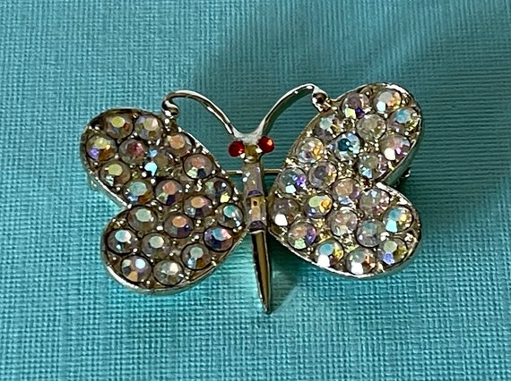 Vintage aurora borealis rhinestone butterfly pin,… - image 2