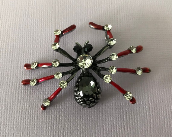Black and red rhinestone spider pin, spider brooc… - image 3