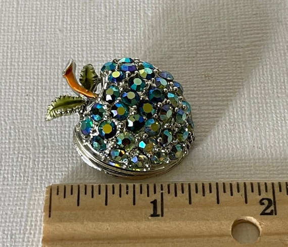 Vintage peacock rhinestone apple pin, blue rhines… - image 6