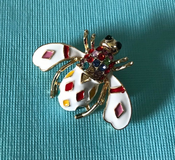 Rhinestone bumble bee brooch, bee jewelry, rainbow