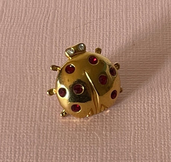 Rhinestone lady bug pin, gold lady bug pin, ladyb… - image 1