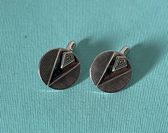 Boutons De Manchette Vintage Hickok USA - Initiales M Ou W, Argenté, Occasion Bon état