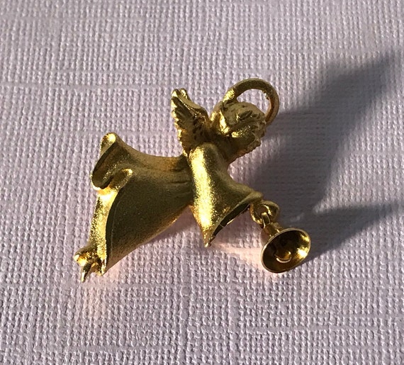 Vintage angel pin, angel with bell pin, gold ange… - image 5