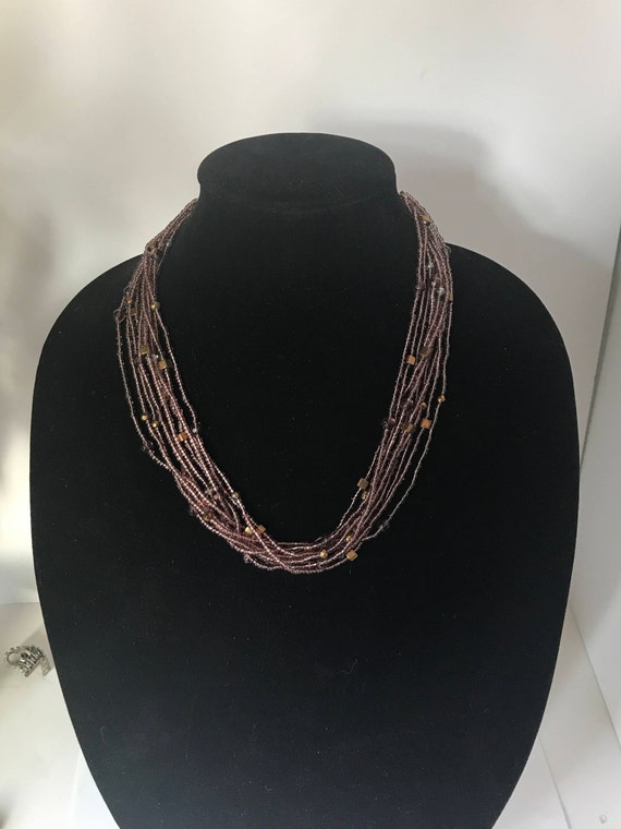 Vintage multi strand purple beaded necklace, state