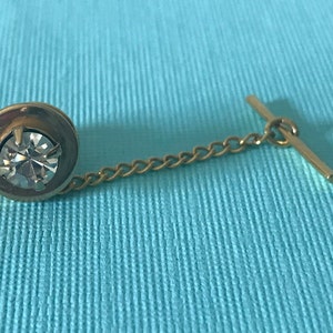 Vintage rhinestone tie tack, faux diamond tie tack, gold tie tack, suit accessories, gifts for men, gifts for dad, tie tacks, mens' jewelry