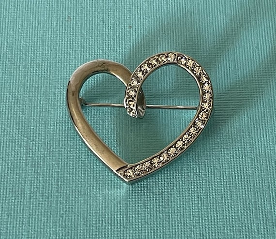 Vintage heart brooch, rhinestone heart pin, Valen… - image 1