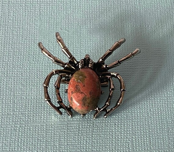 Tarantula brooch, unakite jasper spider pin, spid… - image 3